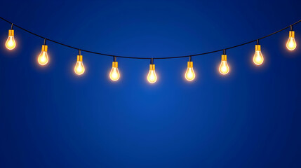 Poster - String of Light Bulbs Hanging Against a Deep Blue Background