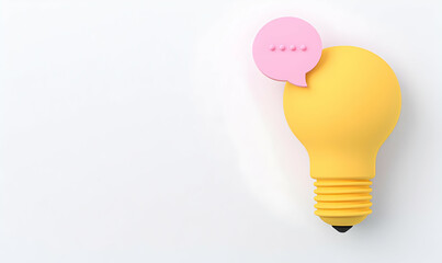 Poster - Bright Yellow Light Bulb with Pink Speech Bubble on White Background