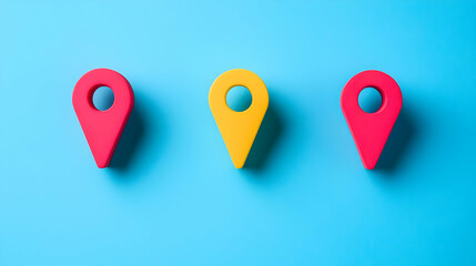 Poster - Colorful Location Markers on Vibrant Blue Background for Mapping