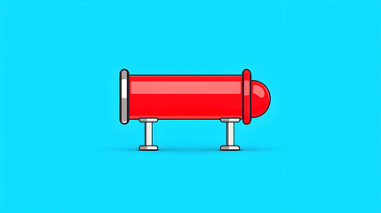 Poster - Bright Red Object on Blue Background with Simple Design Elements