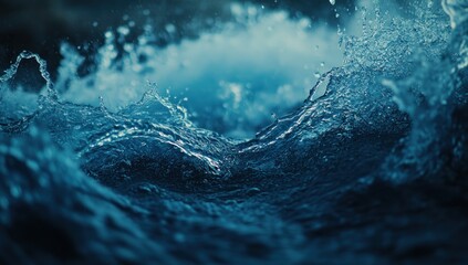 deep blue water splashing. powerful, dynamic water waves with high impact.