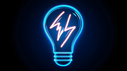 Poster - Neon Light Bulb with Lightning Bolt Symbol in Vibrant Blue Glow