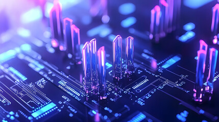Poster - Abstract Digital Circuit Board with Colorful Light Effects