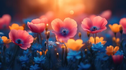 Poster - A beautiful sunny day in a lush green field filled with colorful flowers