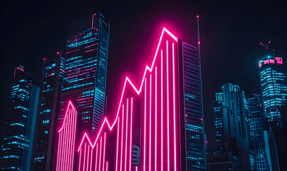 Poster - Neon city skyline with glowing graph architecture at night