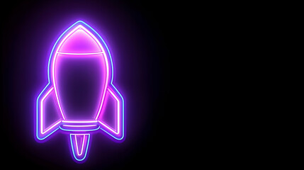 Poster - Neon Rocket Icon on Black Background for Creative Projects