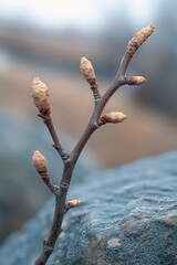 Aufkleber - A small twig on a rock with a blurred out background