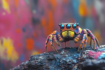 Poster - Colorful spider sitting on top of a rock