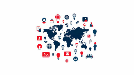 Poster - Colorful World Map with Business Icons and Symbols in Flat Design