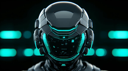Poster - Futuristic Robot Headgear with Neon Light Accents and Technologies