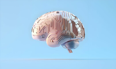 Poster - Futuristic Brain with Circuit Patterns on Light Blue Background