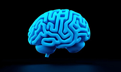 Poster - Blue Abstract Brain Design with Intricate Patterns on Dark Background