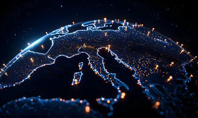Poster - Illuminated Earth Globe Representation in Dark Background with Lights