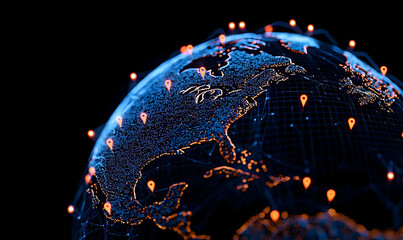 Poster - 3D Render of Global Network with Data Points and Connections