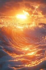 Poster - A beautiful sunset scene with the sun dipping below the horizon, set against the backdrop of calm ocean waves