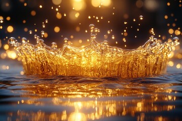 Poster - A golden crown made from water floats on the surface of a calm lake