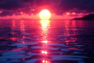 Poster - Beautiful sunset scene with the sun dipping into the ocean, perfect for travel or nature photography