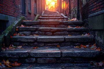 Aufkleber - Stone steps lead up to a brick building