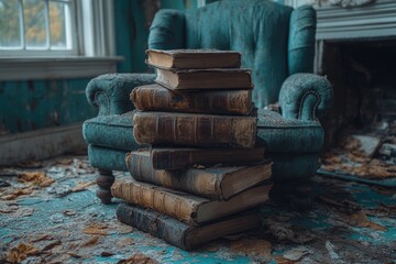 Poster - Stack of books placed on top of a chair