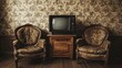 © Elchin Abilov - Vintage room featuring two old armchairs and a retro TV against outdated wallpaper Toned effect