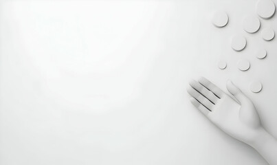 Poster - Hand Reaching for Floating Shapes on Minimalist Background