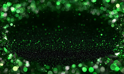 Poster - Vibrant Green Glitter Background with Sparkling Bokeh Effects