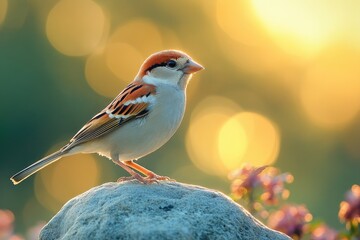Aufkleber - A small bird perched on the top of a rock, possibly searching for food or taking a break