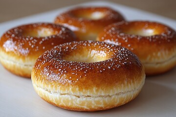 Poster - A plate with four delicious-looking doughnuts