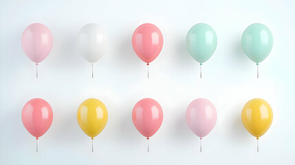 Poster - Colorful Balloons in a Row on White Background for Celebrations