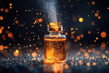 Poster - A bubble-filled liquid flowing out of a container, great for illustrating chemical reactions or scientific experiments