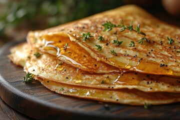 Poster - Fresh pancakes served on a rustic cutting board, ready for topping