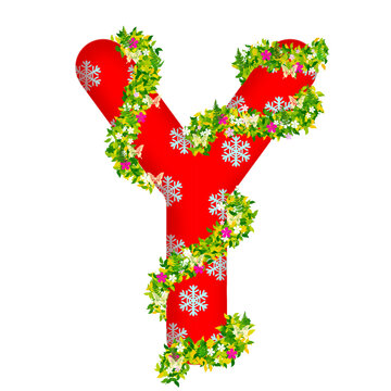 Letter Y design with floral and vine pattern with butterfly. Perfect for floral themed decoration or invitation. Vector illustration, art and festival drawing.