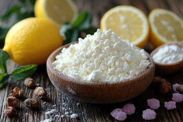 Aufkleber - A bowl of creamy cottage cheese accompanied by sliced lemons, perfect for a healthy snack or addition to a salad