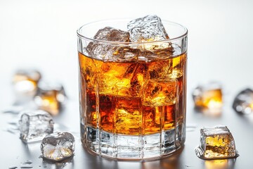 Poster - A glass filled with ice sitting on a table, perfect for a hot summer day or as a decorative accent