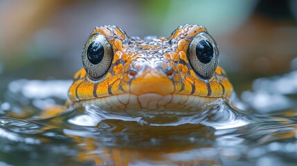 Aufkleber - Close-up of a frog's face submerged in water, with eyes and mouth visible
