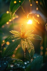 Poster - A detailed view of a leaf with water droplets glistening on its surface