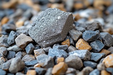 Poster - A single rock sits atop a mound of stones, with rough texture and natural surroundings