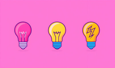 Poster - Colorful Light Bulbs on Pink Background for Creative Ideas and Inspiration