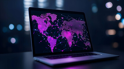 Poster - Futuristic Digital World Map with Network Connections and Nodes