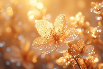 Poster - Fresh flower with water droplets glistening on its petals, great for beauty and nature themes