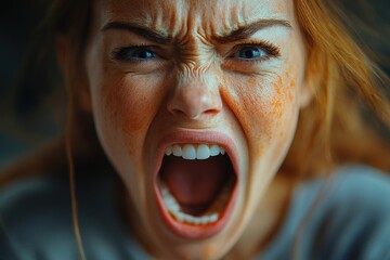 Poster - A close-up shot of a person's face with their mouth open, great for illustrating surprise or shock