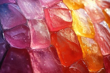 Poster - A vibrant, transparent ice cube with colorful inclusions and air bubbles