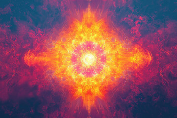 Poster - Fiery mandala-like explosion of vibrant orange and red hues, cosmic and energetic.