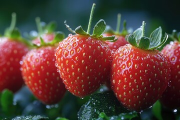 Poster - Fresh and juicy strawberries in a close-up shot, great for food or nature-themed images