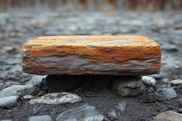 Poster - A single rock sitting on top of a pile of rocks, great for background or texture images