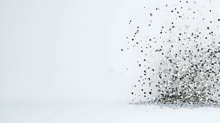 Poster - Silver Stars and Glitter Falling on a White Background in Motion