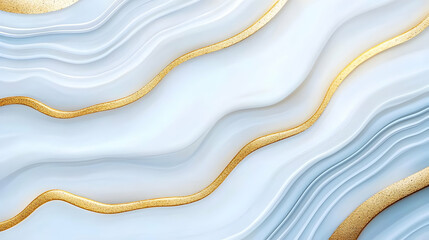 Poster - Elegant Abstract Waves with Gold Accents on Blue Background