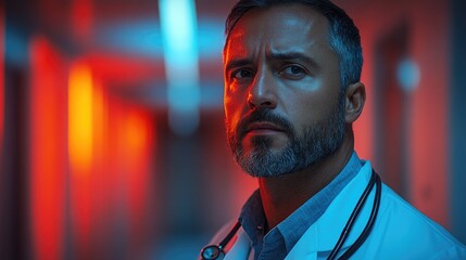 Poster - A person wearing a lab coat and stethoscope, suitable for medical or scientific illustrations