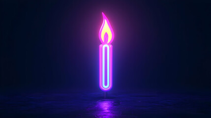 Poster - Neon Candle in Purple and Pink Glow on a Dark Background