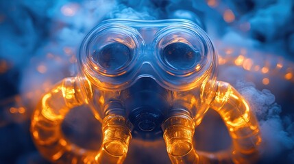 Aufkleber - A person wearing a gas mask with goggles, surrounded by smoke